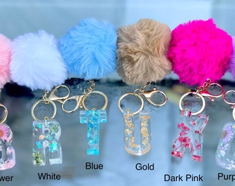 pom pom keyring with initial