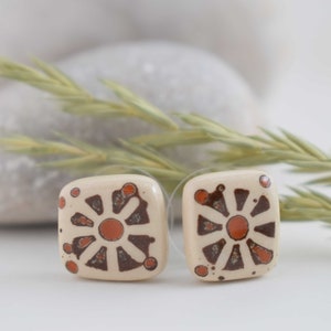 Ceramic stud earrings, square studs, ceramic jewelry