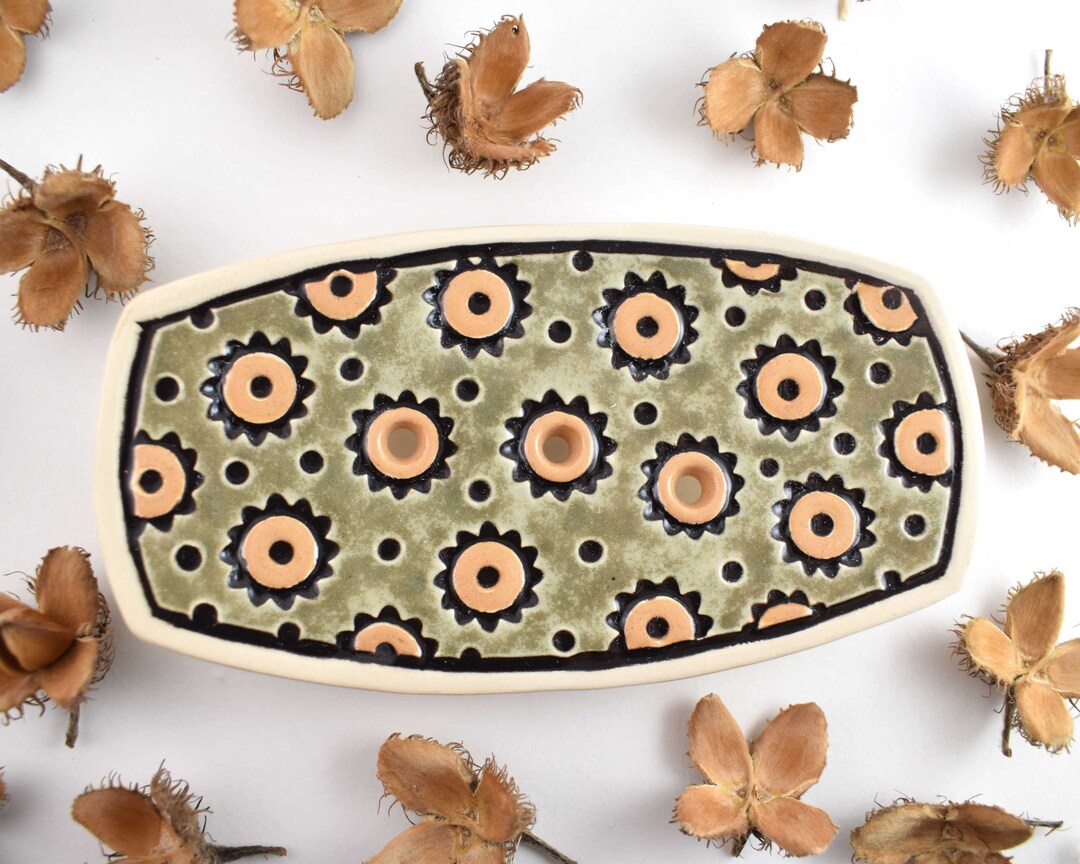 Ceramic Soap Dish, Green and Yellow Pottery Soap Dish, Floral Pattern Soap Holder Etsy