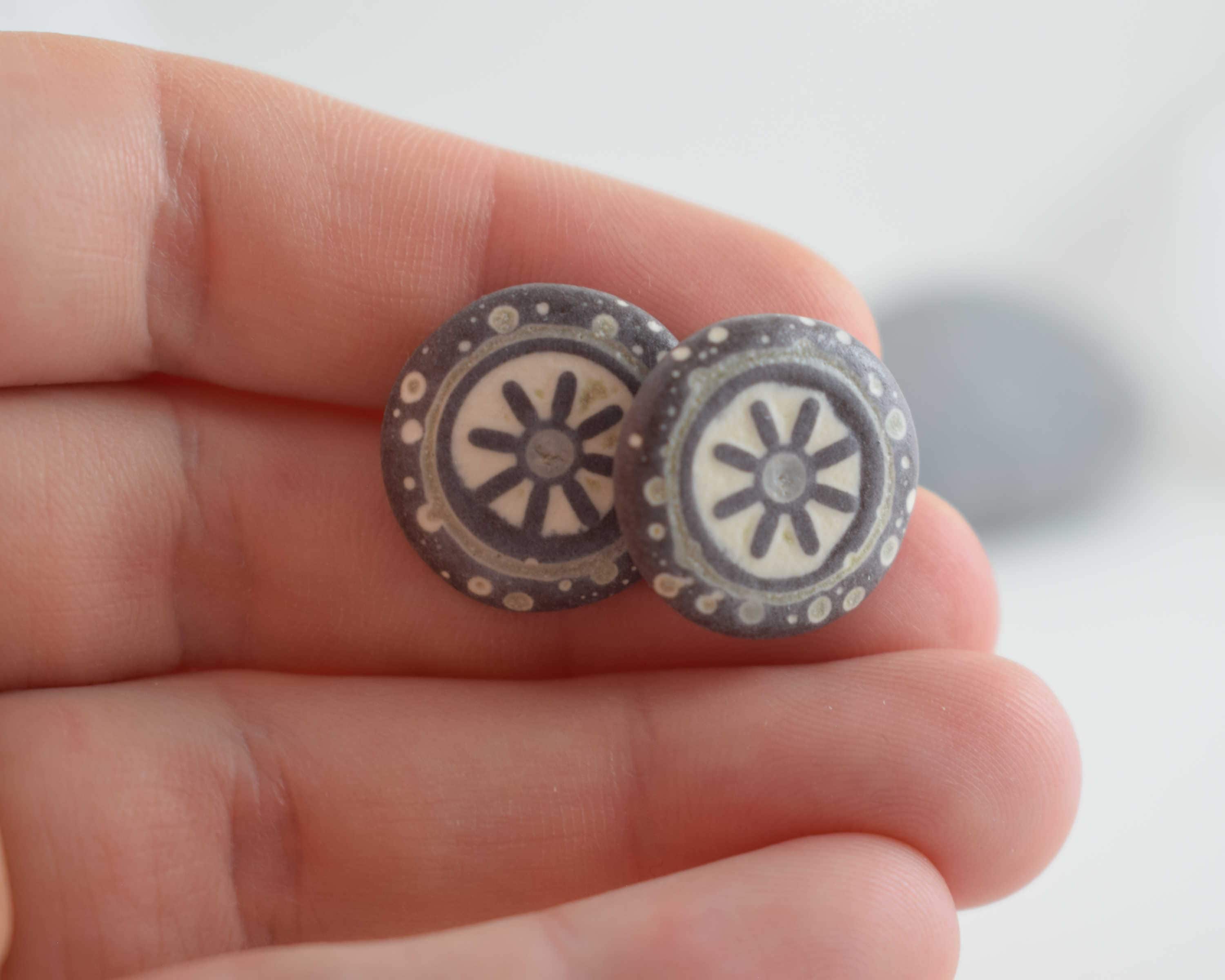 Ceramic Stud Earrings, Round Studs, Ceramics Yewellery, Handmade Earrings Etsy UK