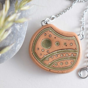 Ceramic necklace, handmade jewelry, terracotta colour, inlay, handmade