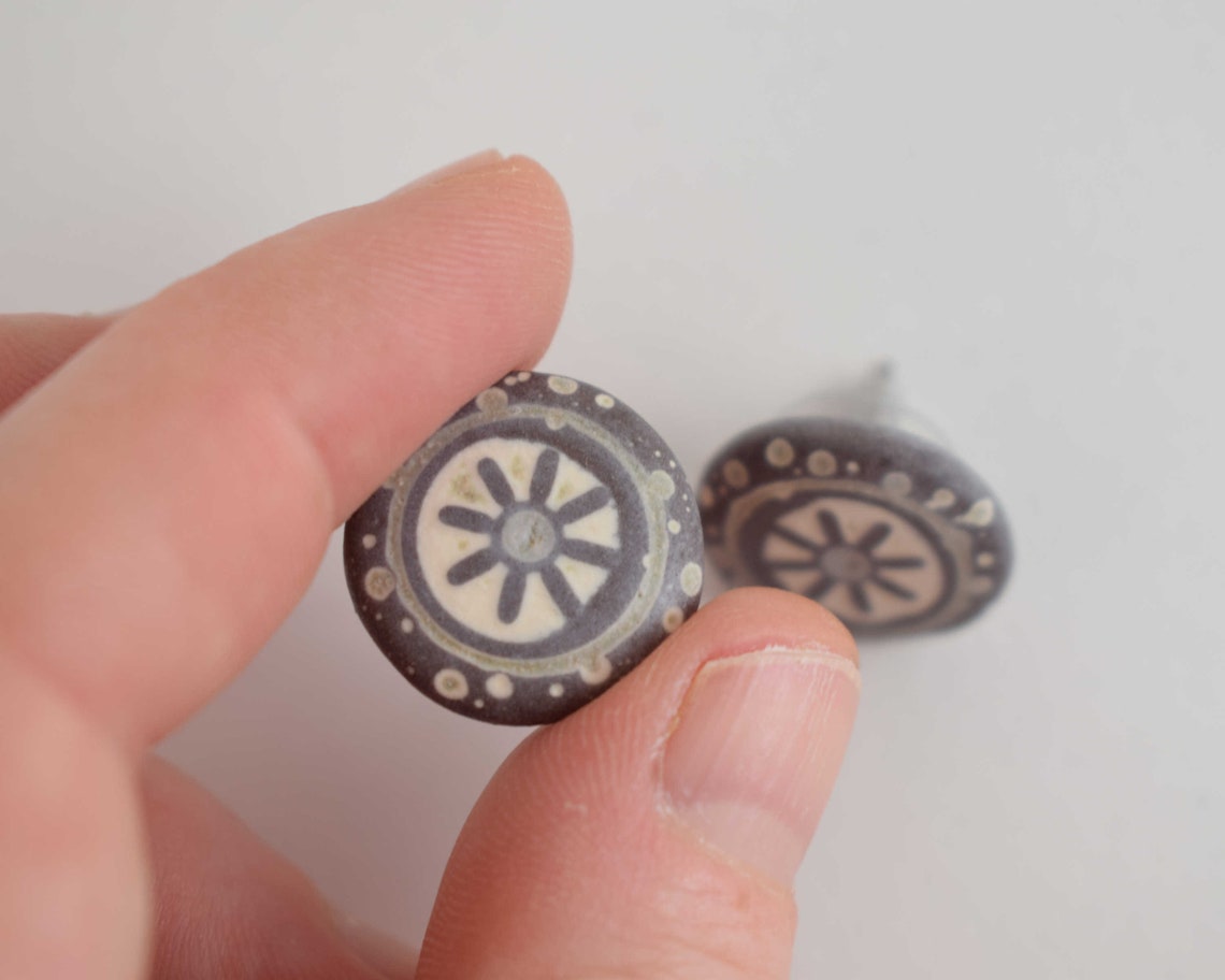 Ceramic Stud Earrings, Round Studs, Ceramics Yewellery, Handmade Earrings Etsy UK