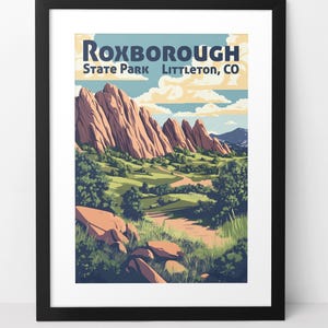 Póster de arte mural de montaña del parque estatal de Roxborough, impresión vertical mate, decoración del hogar de Colorado, Littleton CO, impresión artística vertical, regalo para excursionistas