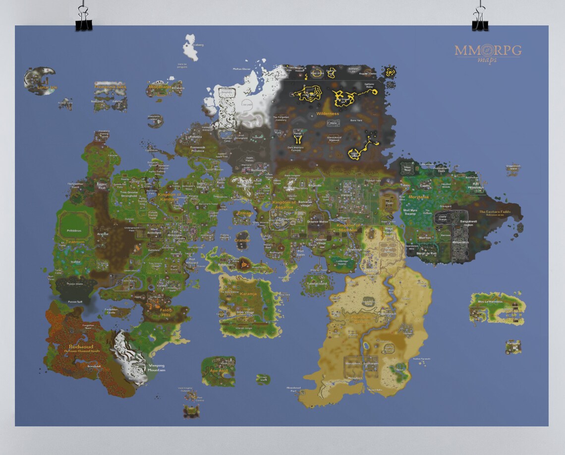 Runescape Classic World Map Art Print Old School RS Map with | Etsy
