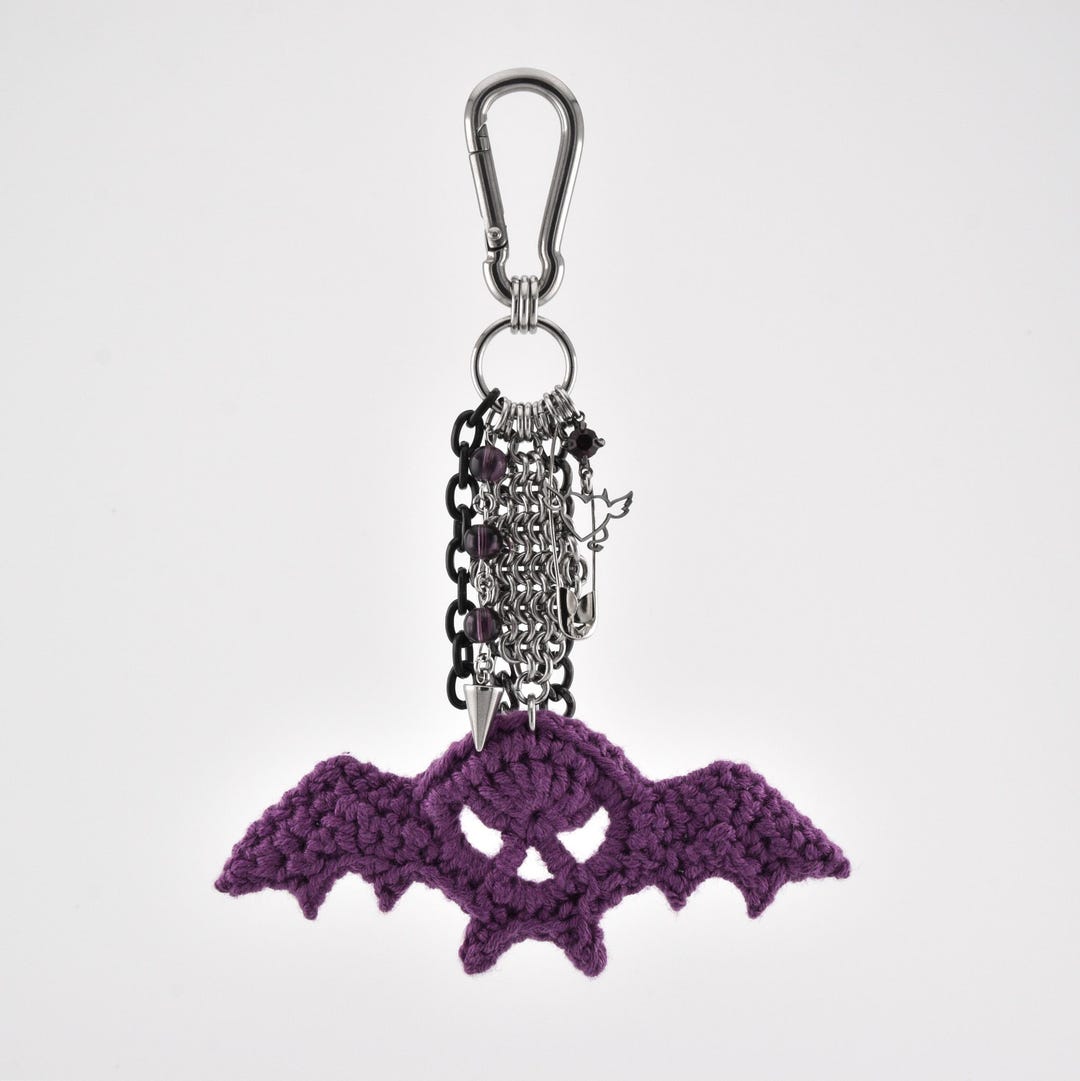 Purple Bat Skull Charm With Chainmail | Goth Carabiner Bag Accessory - Etsy
