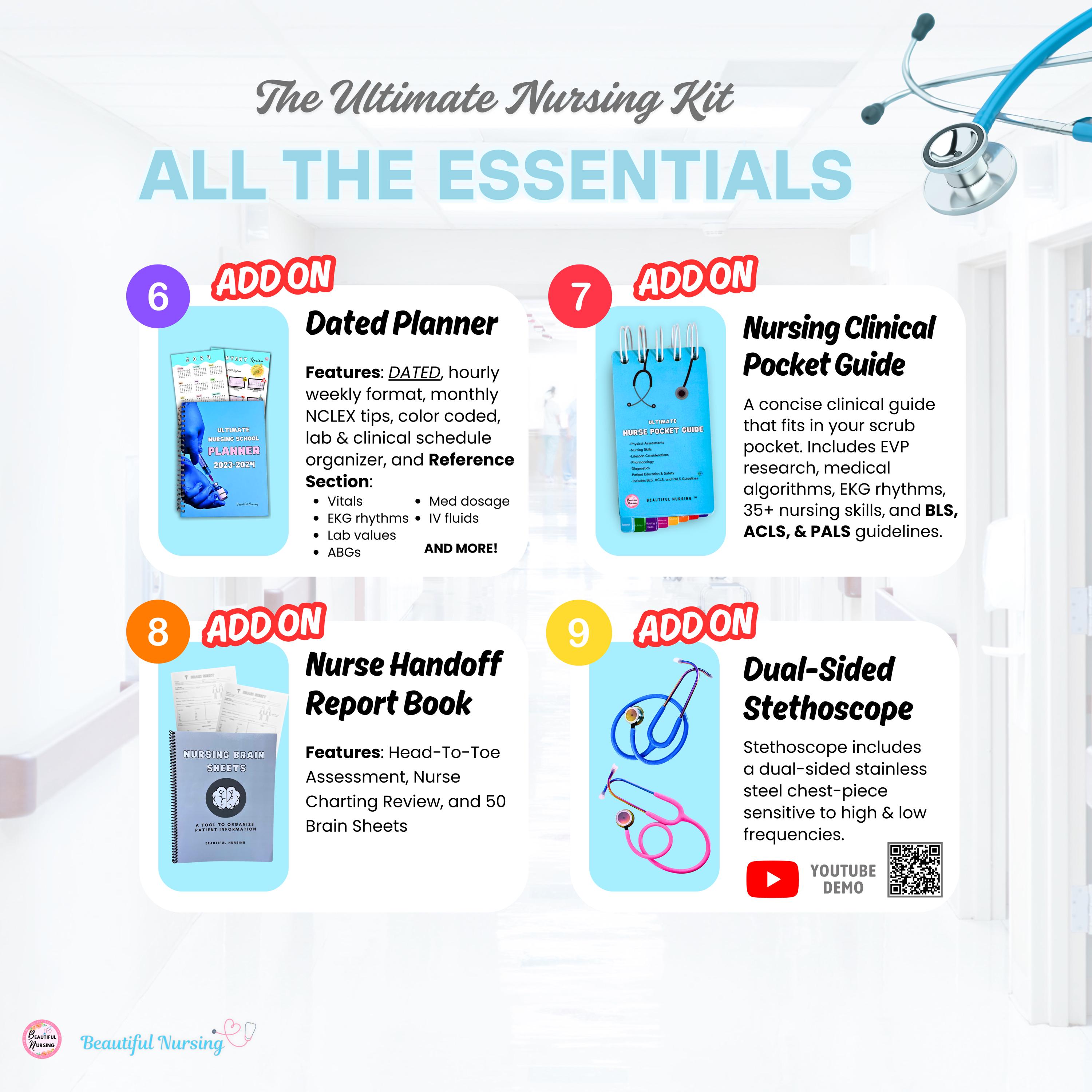 Nursing School Kit 2026 | Foldable Clipboard, Stethoscope, Planner