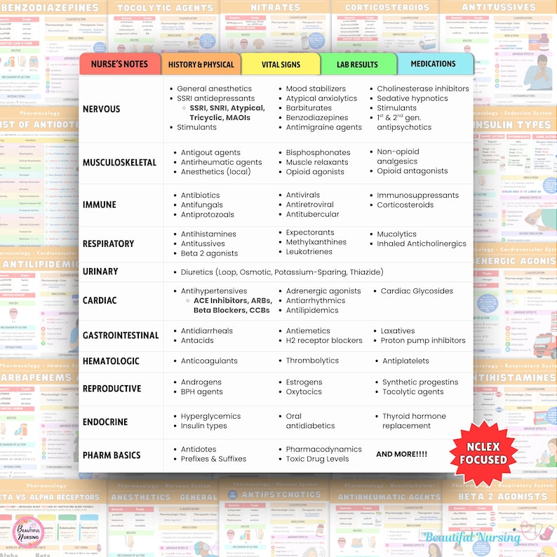 pharm notes, pharmacology notes, pharmacology bundle, pharm bundle, pharm notes, complete pharm notes, complete nursing bundle, beautiful nursing, beautifulnursing, nursing bundle