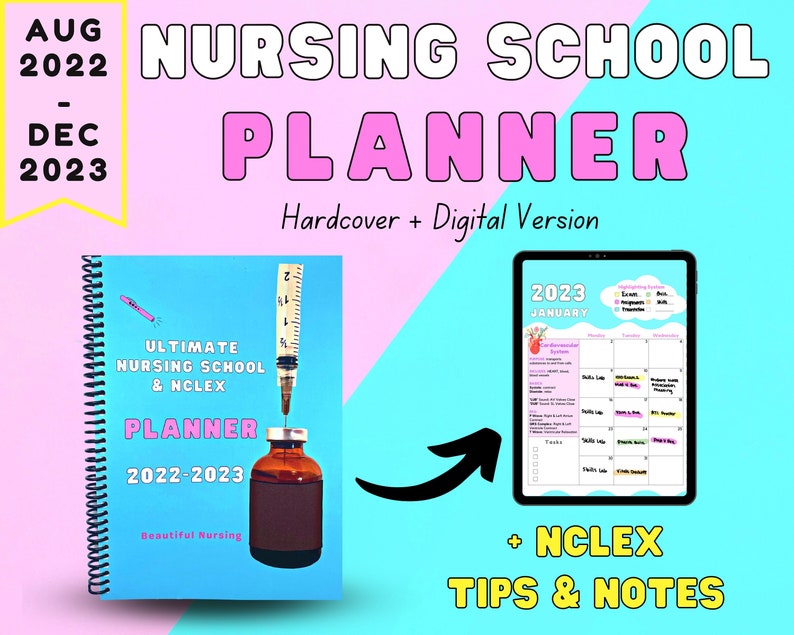 Nursing School Planner Hardcover Digital W/ NCLEX Notes Etsy