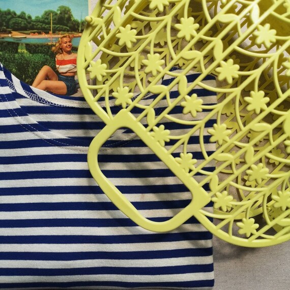 T-shirt vintage navy stripes white blue 100% cotto