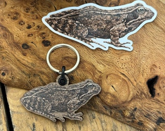 Sustainably Sourced Wooden Frog Keychain - Handcrafted British Illustration, Perfect Accessory for Nature Lovers