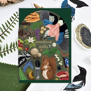 Biglietto d'auguri con animali selvatici ad arco / Biglietto d'auguri con passeggiate nei boschi / Design ispirato alla natura / Perfetto per gli amanti della fauna selvatica e della natura