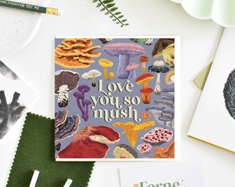 Cottagecore Mushroom Love Card - Nature-Inspired 'Love You So Mush', Animal Valentine for Foraging Enthusiasts, Unique Mushroom Gift