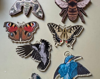 Seconds Crow, Magpie, Kingfisher, Butterfly, Moth & Bee loose charms