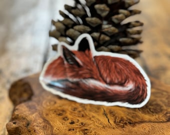 Sleepy Fox Vinyl Sticker - Hand-Drawn Forest Creature Decal - Decorate Notebooks & Water Bottles - Cute Wildlife Lover Present