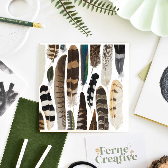 British Bird Feathers Textured Card - Handmade Greeting Card, Nature Inspired, Eco-Friendly, Perfect for Bird Lovers & Gifts