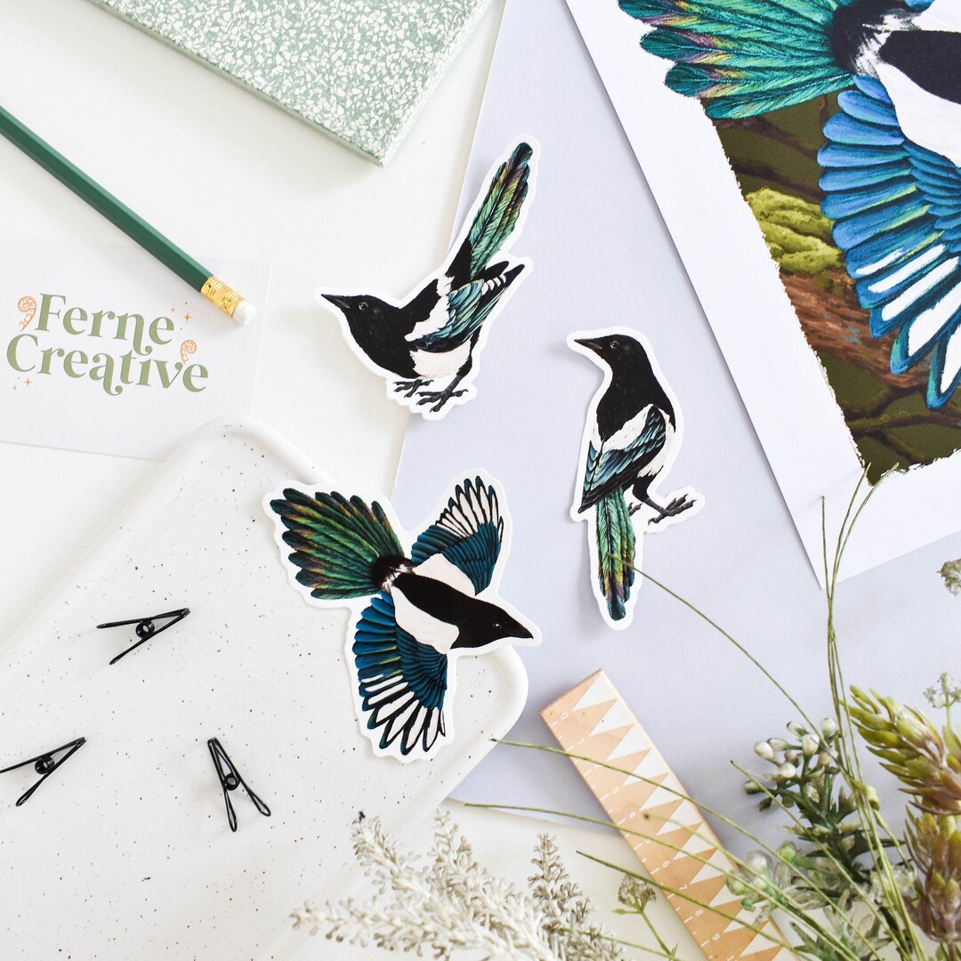 Magpie Vinyl Sticker Bundle - Set of 3 Unique Designs for Bird Lovers ...