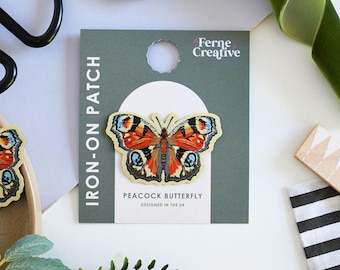 Peacock Butterfly Iron-On Patch, Embroidered European Butterfly, Woven Fabric, Jacket or Clothing Customization, Nature Inspired Decor