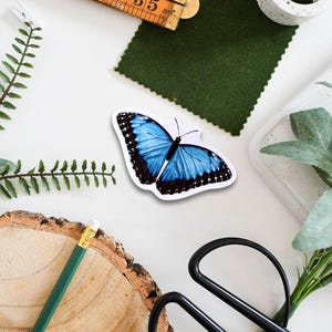 Blue Morpho Butterfly Vinyl Sticker, Waterproof Decorative Decal for Laptop, Water Bottle, Scrapbook, Nature Lover Gift
