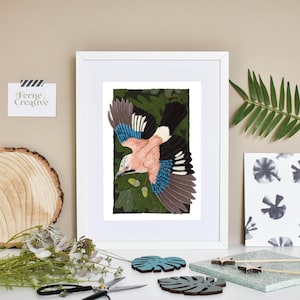 Impresión de arrendajo euroasiático, hermoso arte mural de aves, decoración natural, ilustración de vida silvestre, imprimible, descarga instantánea, decoración del hogar, arte animal