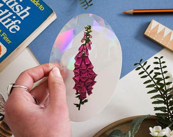 Foxglove Flower Suncatcher Window Decal, Cottagecore decor, farmhouse style, Wildflower suncatcher cling, botanical art, Room Rainbow Maker