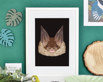 Bat illustration, British wildlife, Gothic art, Goblincore, Halloween Bat, spooky art print, witch home decor, bats gifts, Gothic Home Decor