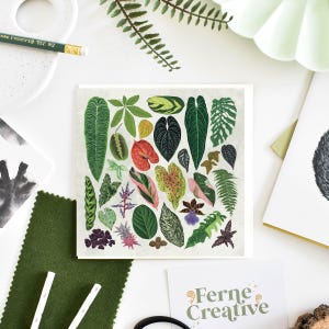 Tropische Zimmerpflanzen Grußkarte - Handgefertigte botanische Illustration, einzigartige Pflanzenliebhaber-Karte für jeden Anlass, umweltfreundliches Briefpapier