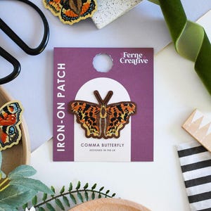 Comma Butterfly Iron-On Patch | Embroidered Fabric Badge for Jackets, Bags, Jeans | Nature-Inspired Sew-On Embellishment