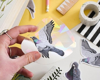Pigeon Suncatcher Window Decal, Rock Dove, Pigeon Appreciation, Bird Suncatcher Window Sticker Cling, Bird Lover gift, Rainbow Maker