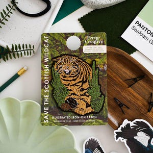 Scottish Wildcat Iron-on Patch | Handmade Sew-on Applique | Unique Fabric Decoration for Jackets, Bags | Conservation gift