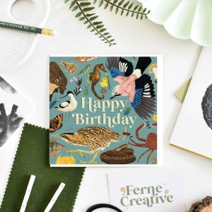 Biglietto di auguri di compleanno con animali selvatici britannici, arte con acquerello, biglietto di auguri ecologico, regalo per amanti della natura, design unico per la fauna selvatica