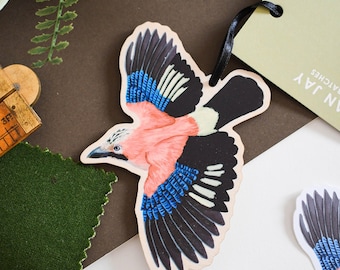 Eurasian Jay Wooden Hanging Decoration, Bird Wall Art, Woodland Bird Ornament, Sustainable Birch Plywood, Nature-Inspired Home Decor