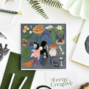 Cartão de felicitações sobre a vida selvagem da floresta antiga | Cartão de arte da natureza, presente para amantes da vida selvagem, papelaria ecológica, cartão feito à mão
