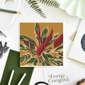 Tarjeta de oración con planta Calathea, tarjeta de felicitación botánica única para amantes de las plantas, regalo ideal para inauguración de la casa y cumpleaños, ecológica, hecha a mano