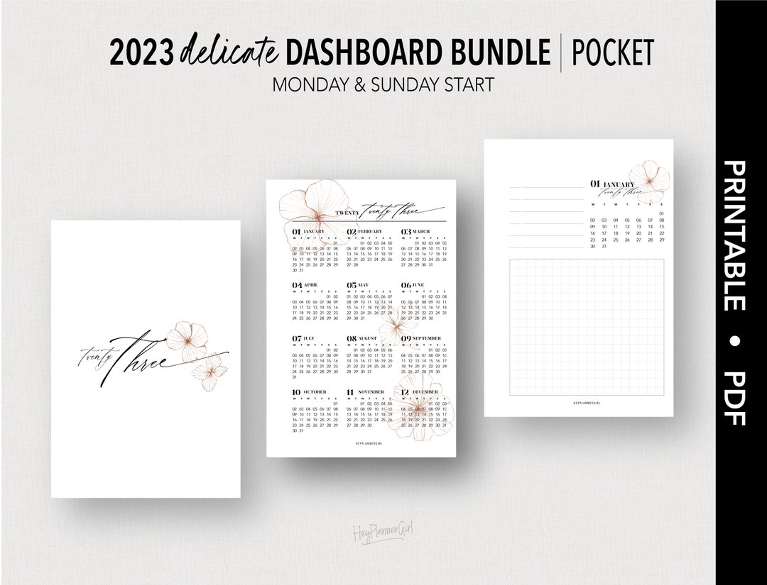 POCKET DELICATE 2023 Dashboard Bundle Printable Calendar - Etsy