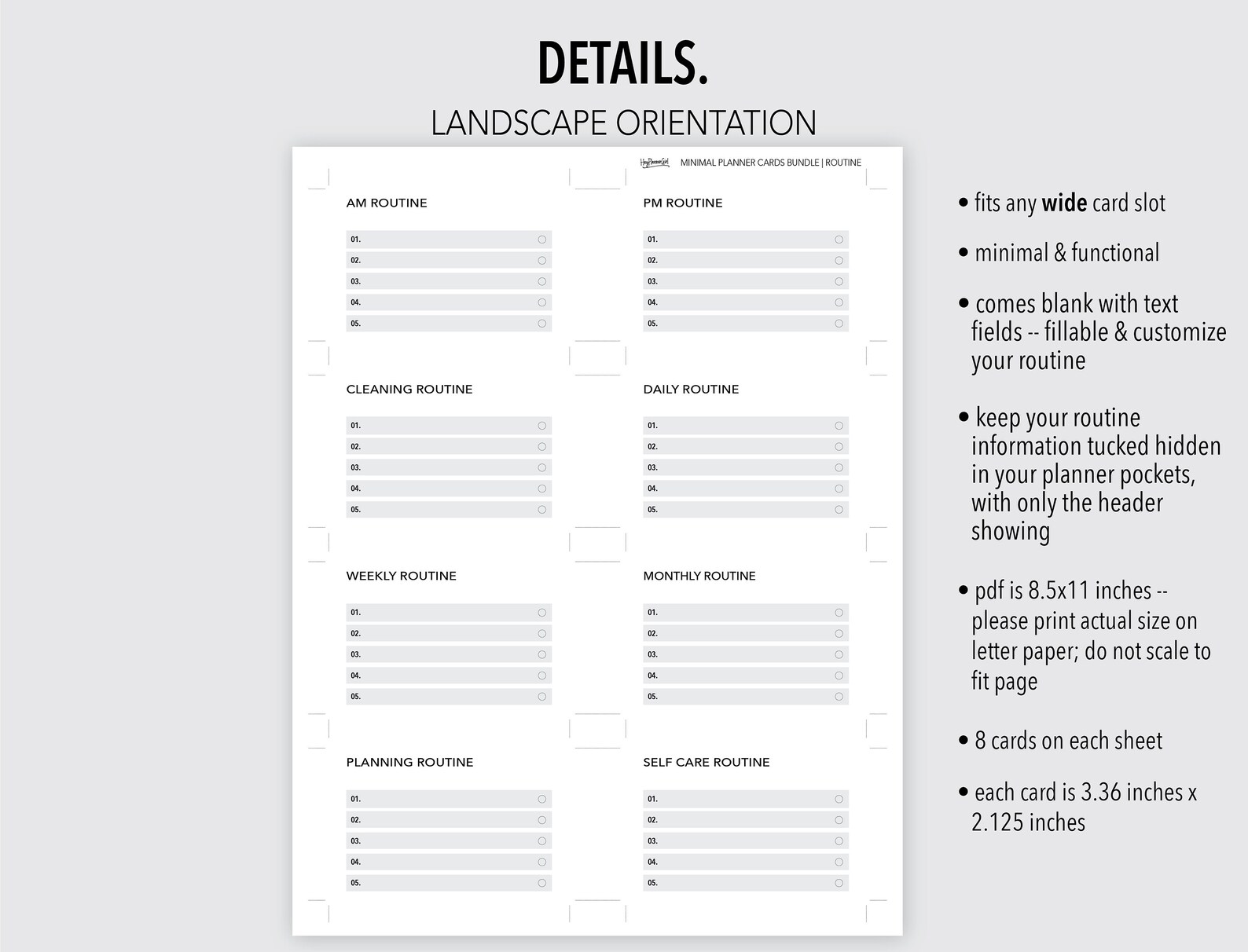 ROUTINE MINIMAL FILLABLE Planner Cards Bundle Routine - Etsy