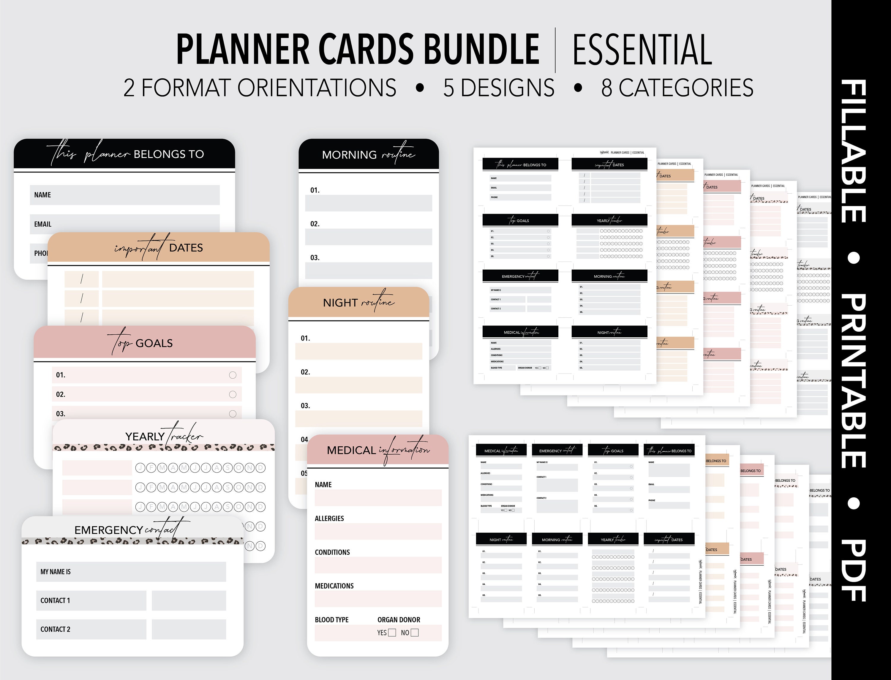 ESSENTIAL *FILLABLE* Planner Cards Bundle  | Essential Info | Wallet …