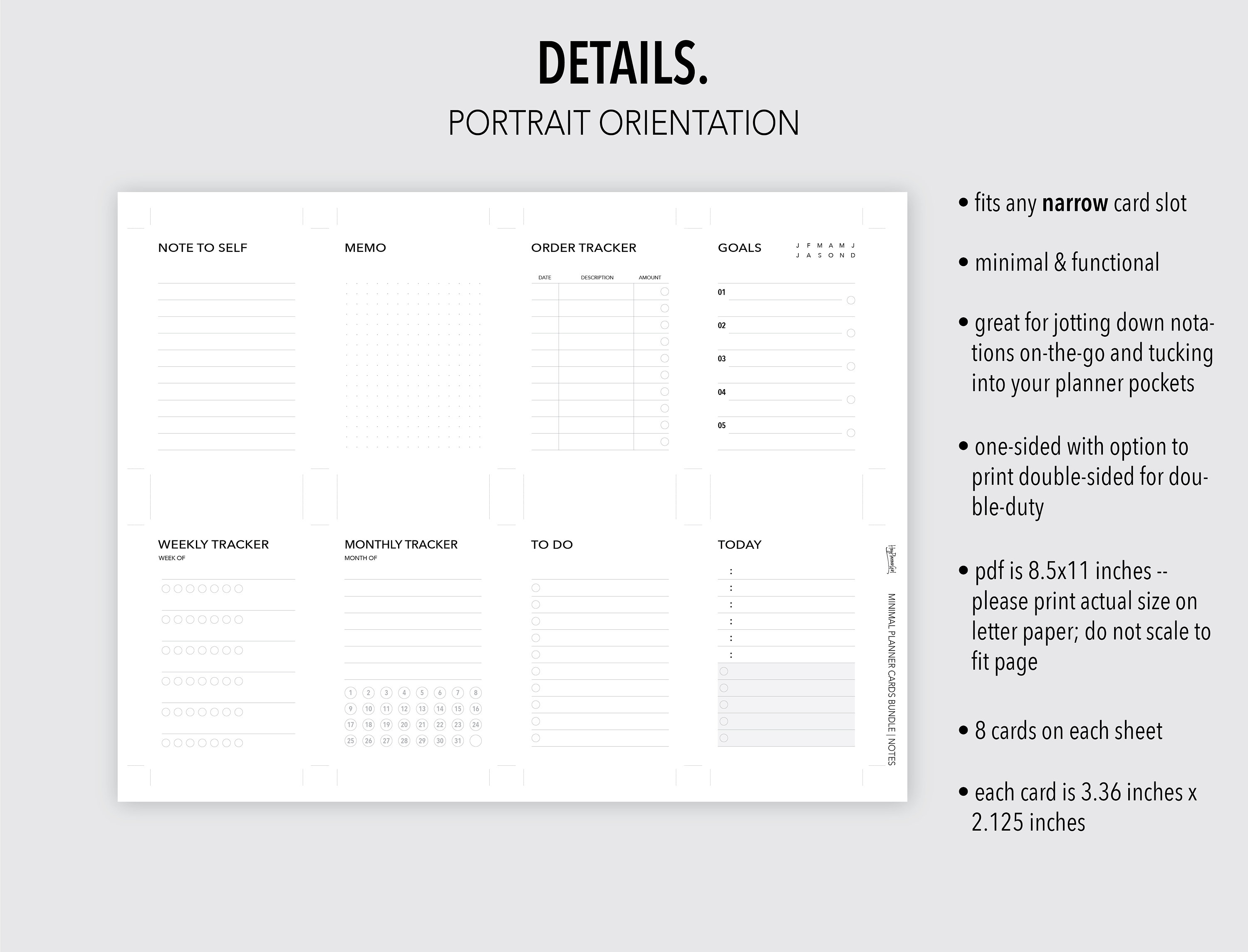 NOTES MINIMAL *PRINTABLE* Planner Cards Bundle | Note Taking | Wallet ...