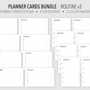 ROUTINE v2 *PRINTABLE* Planner Cards Bundle  | Highlighted Headers | Minimal | Wallet Cards | 4 Categories | Fits All Card Slots
