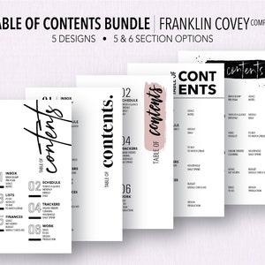 FRANKLIN COVEY Compact *FILLABLE* Table of Contents Bundle | Fillable & Printable | Dashboard | 5 Designs | 5 or 6 Section Options