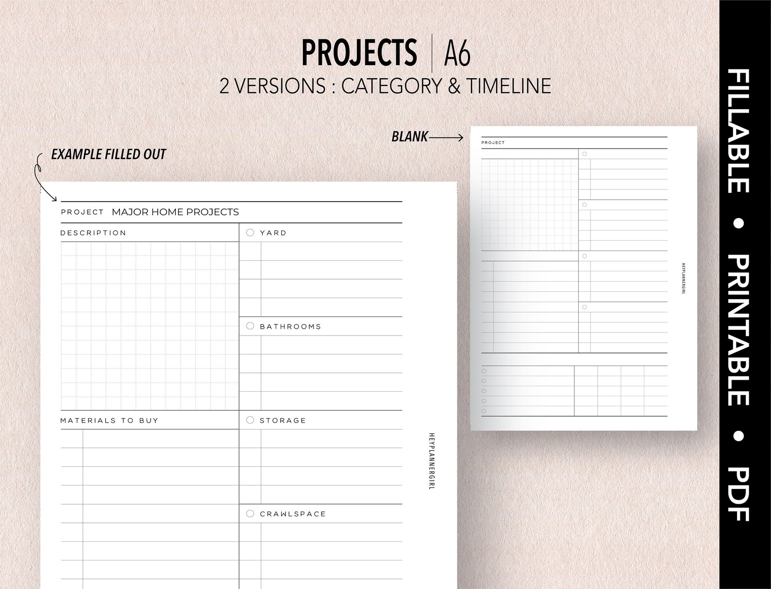 A6 FILLABLE PROJECTS Insert Fillable &amp; Printable 2 - Etsy
