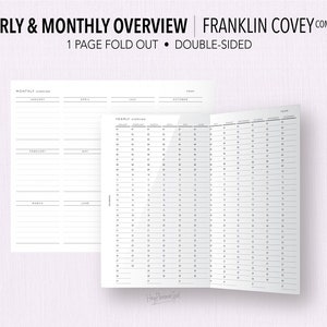 FRANKLIN COVEY Compact *FILLABLE* Yearly / Monthly Overview Fold Out Insert | Fillable & Printable | Minimal Insert