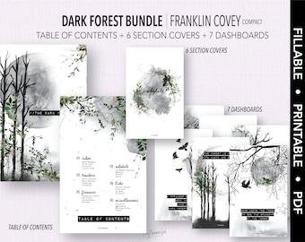 FRANKLIN CoVEY Compact *Fillable* DARK FOREST Bundle |  Fillable & Printable | Table of Contents + 6 Section Covers + 7 Dashboards