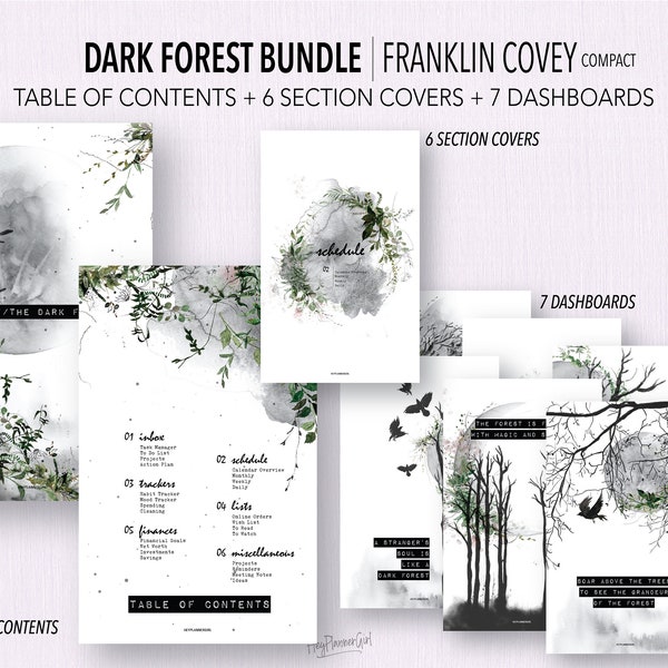 FRANKLIN CoVEY Compact *Fillable* DARK FOREST Bundle |  Fillable & Printable | Table of Contents + 6 Section Covers + 7 Dashboards