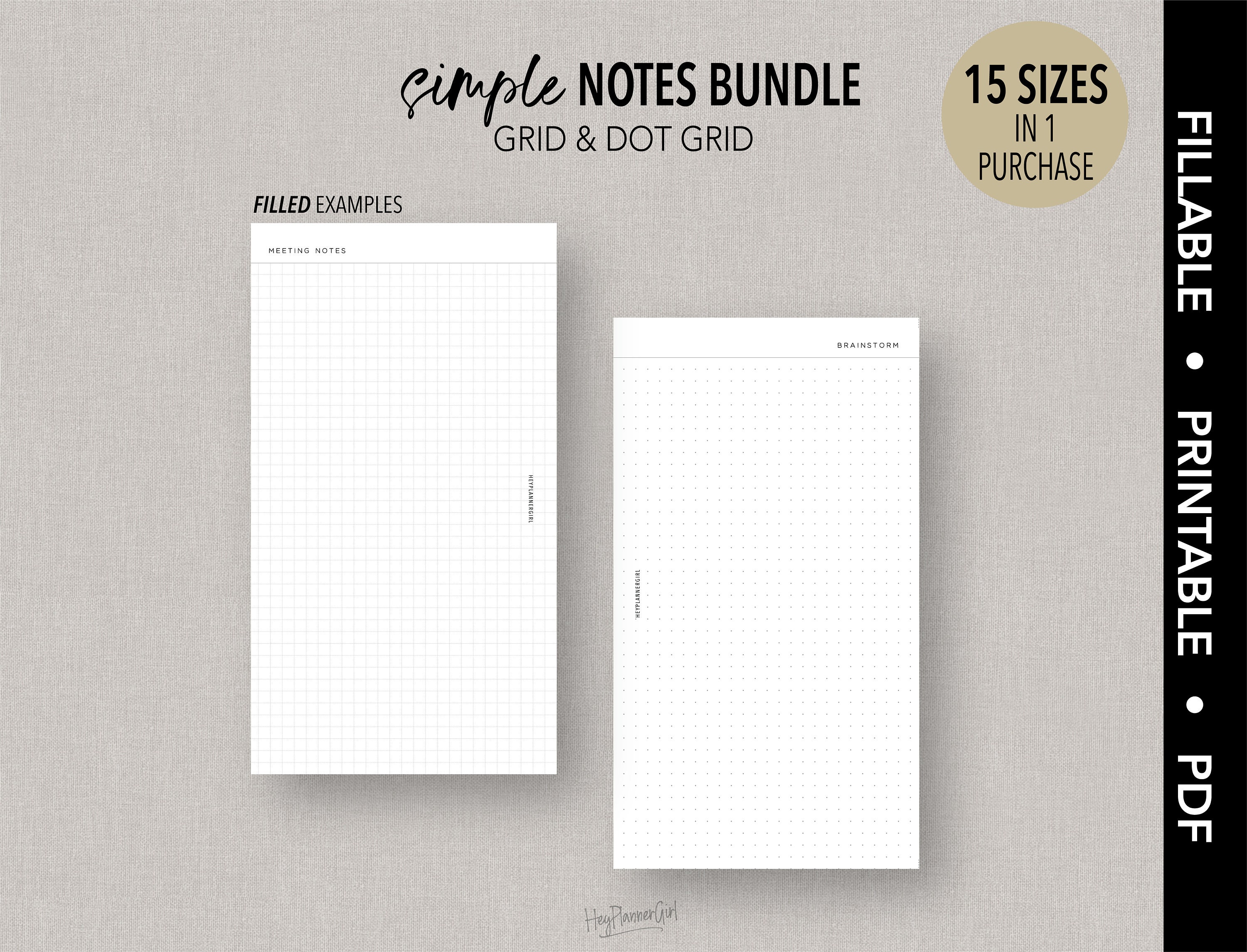 15 SIZE Bundle *FILLABLE* SIMPLE Notes Bundle | Fillable & Printable ...