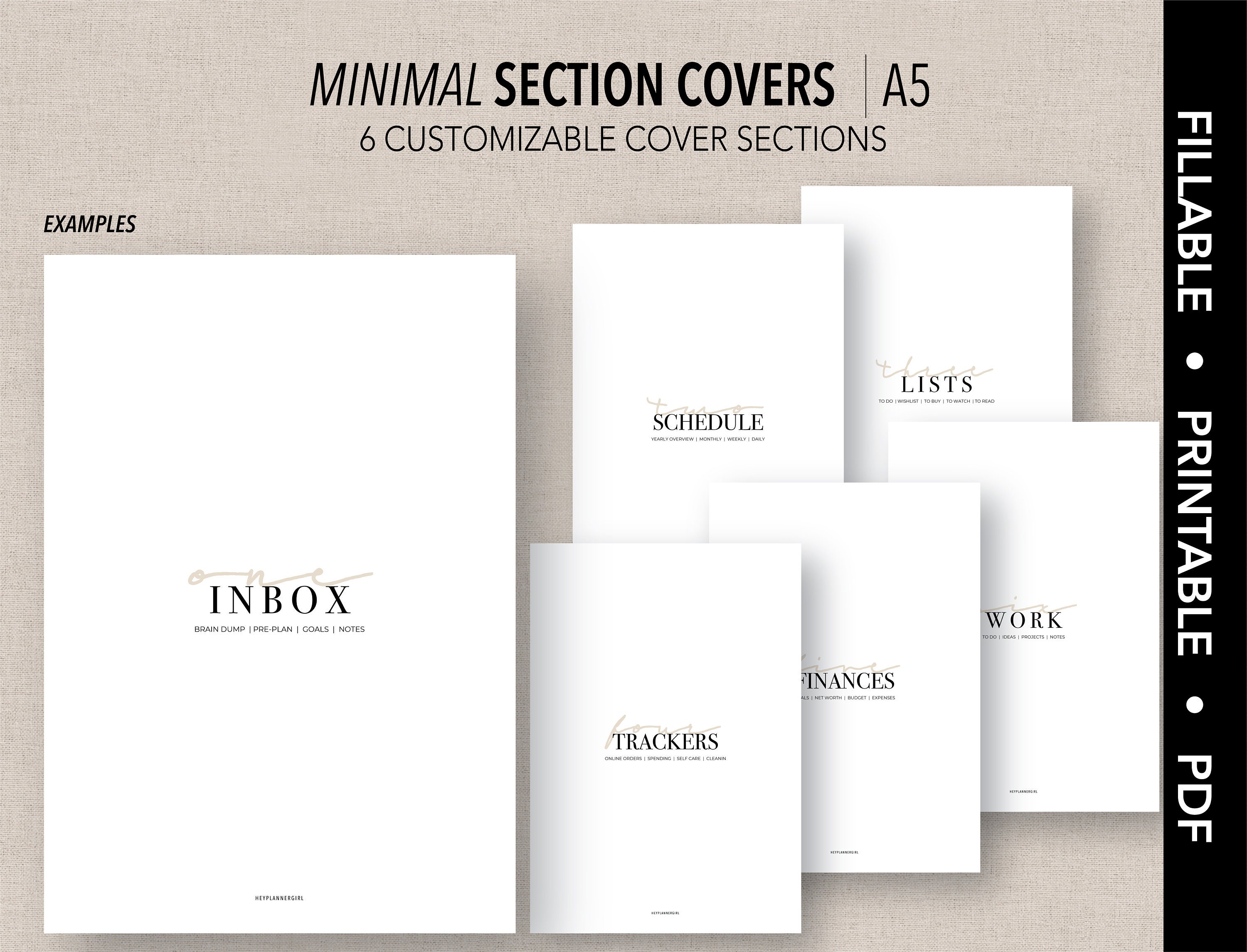 A5 *FILLABLE* {minimal} SECTION COVERS | Fillable & Printable | 6 Cover ...