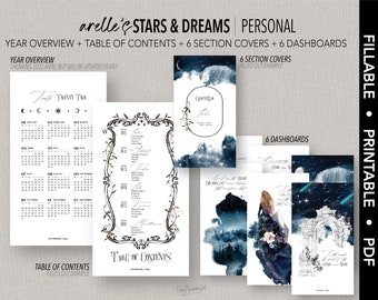 PERSONAL *FILLABLE* Stars & Dreams Bundle |  Fillable  |  Table of Contents + 6 Section Covers + 6 Dashboards + 2024 Overview