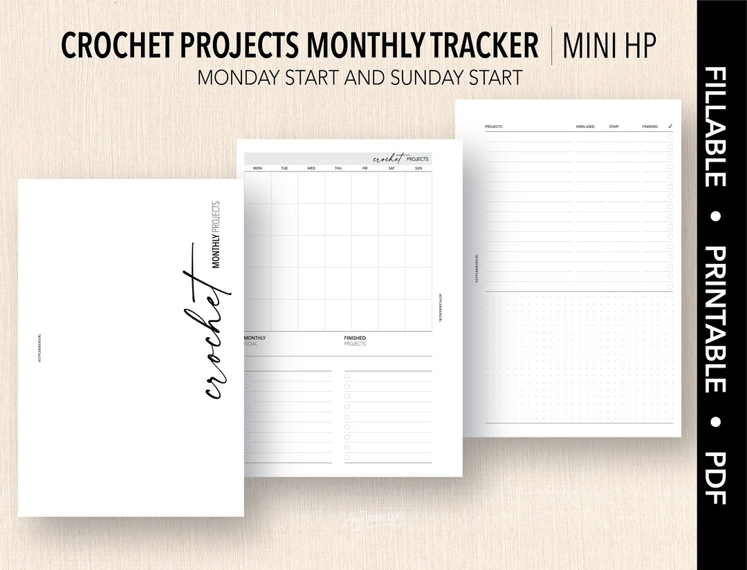 MINI_HP *FILLABLE* CROCHET Projects Monthly Tracker | Fillable & Printable | Minimal Insert ...