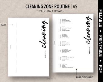A5 *FILLABLE* CLEANING ZONE Routine Insert | Fillable & Printable | Minimal Insert