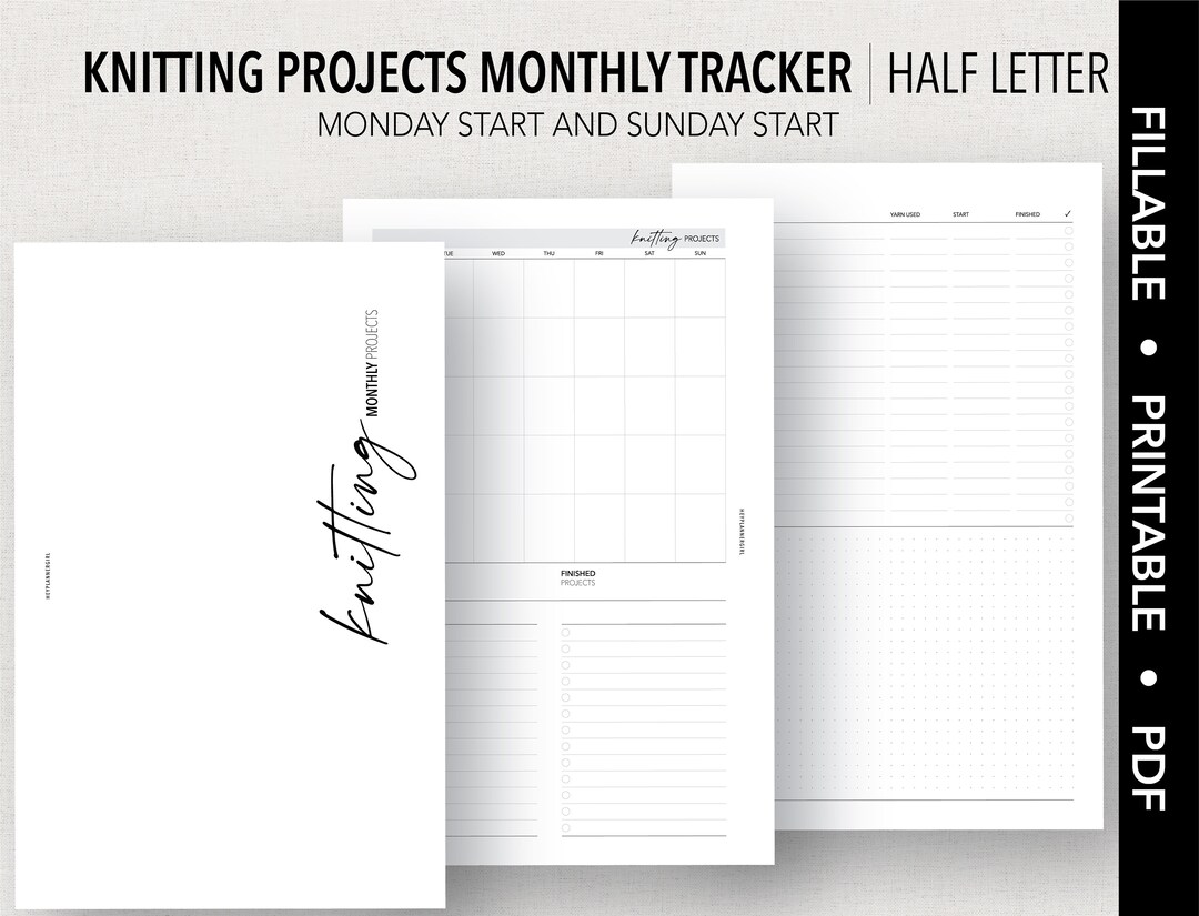 HALF_LETTER *FILLABLE* KNITTING Projects Monthly Tracker | Fillable ...