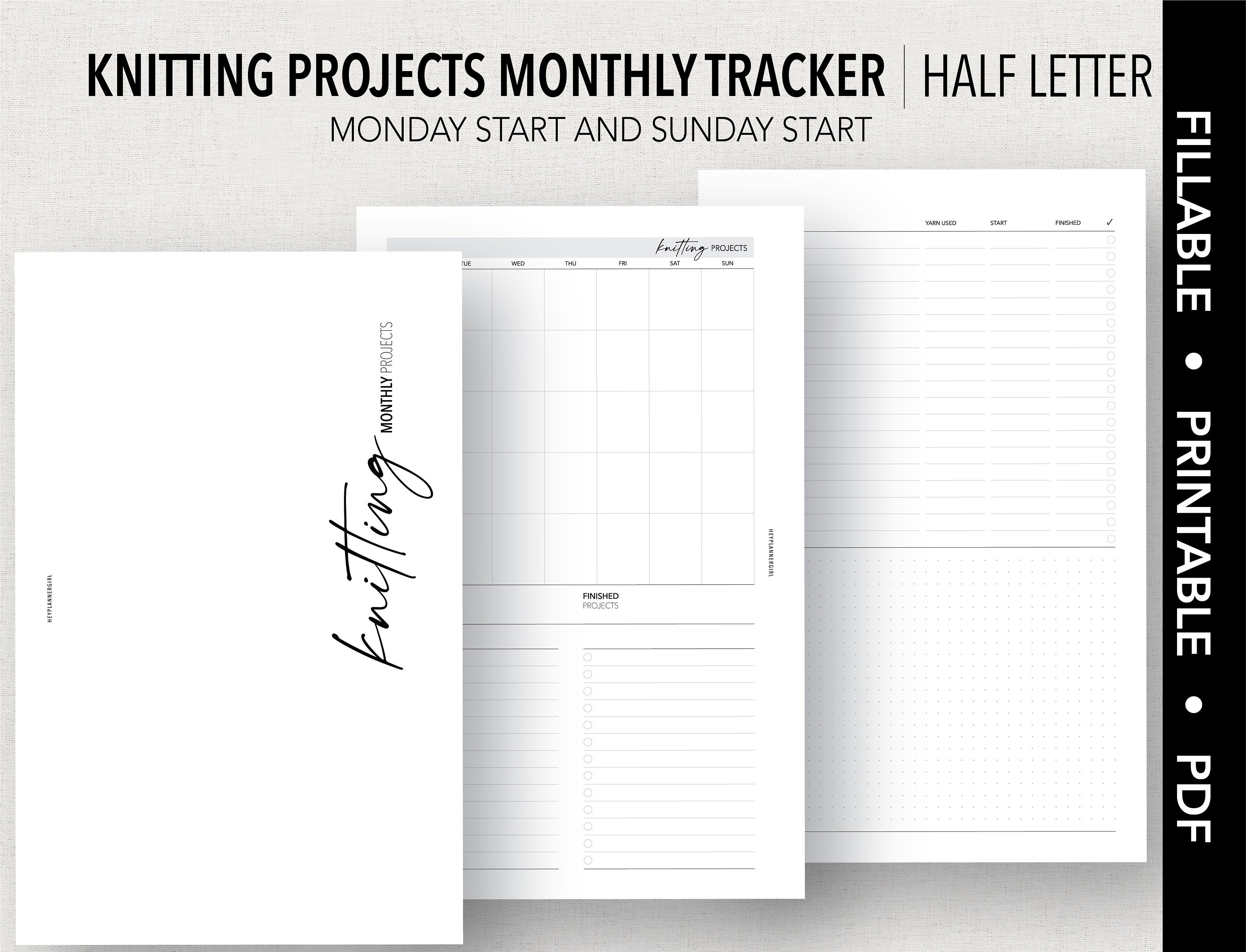 HALF_LETTER FILLABLE KNITTING Projects Monthly Tracker - Etsy